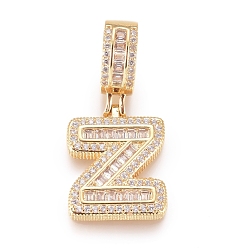 Letter Z Латунные микро проложить кубического циркония подвески, буквы, прозрачные, золотые, letter.z, 19x15.5x3.5 мм, отверстие : 6.5x9 мм