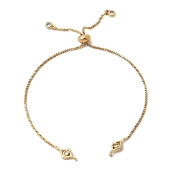 Настоящее золото 18K 1мм латунная цепочка-слайдер для изготовления браслетов, с прозрачными подвесками в виде глаз из кубического циркония, стойки покрытие, долговечный, без свинца и без кадмия, реальный 18 k позолоченный, 9.45 дюйм (24 см), отверстие : 2 мм