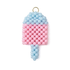 Pink Непрозрачные акриловые подвески, ледяная присоска, с открытыми пружинными кольцами из нержавеющей стали 304, розовые, 46.5x24.5x7.5 мм, отверстие : 4.5 мм