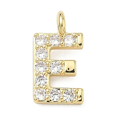 Letter E Латунные микропаве прозрачные подвески с фианитом, без кадмия и без свинца, долговечный, стойки покрытие, реальный 18 k позолоченный, Письмо E, 17.5x9.5x2.5 мм, отверстие : 2.5 мм