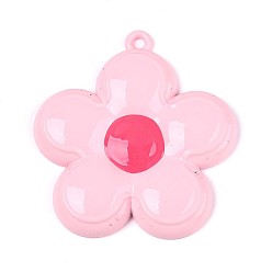 Pink Большие подвески из сплава, окрашенные распылением, и эмалевые, цветок, без кадмия, без никеля и без свинца, розовые, 58x54x6 мм, отверстие : 3 мм