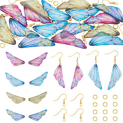 Color mezclado Kits para hacer aretes DIY, Incluye colgantes de resina epoxi transparente con alas., anillos de salto abiertos anillos de salto de latón, Ganchos del pendientes de latón, color mezclado, 41.5x19x2 mm, agujero: 1.2 mm