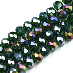Dark Green Electroplate Glass Beads Strands, AB Color Plated, Faceted, Rondelle, Dark Green, 6x5mm, Hole: 1mm, about 85~88pcs/strand, 16.1~16.5 inch(41~42cm)