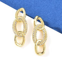 Настоящее золото 18K Серьги-гвоздики из латуни с микропаве из кубического циркония для женщин, серьги с подвесками-цепочкой, реальный 18 k позолоченный, 27x10.5 мм