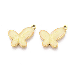 Лимонный шифон 304 Подвески в виде бабочек из нержавеющей стали и эмали, ионное покрытие (ip), реальный 18 k позолоченный, лимонный шифон, 19x14.5x2.2 мм, отверстие : 1.4 мм