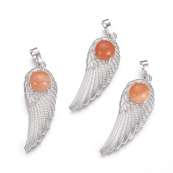 Красный Авантюрин Натуральный красный авантюрин подвески, с латунной фурнитурой платинового цвета, крыло, 47x16x7.5 мм, отверстие : 7x5 мм