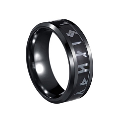 Черный Старинное кольцо из нержавеющей стали с символами рун викингов, широкое кольцо для мужчин и женщин, чёрные, 8 мм, размер США 9 (18.9 мм)