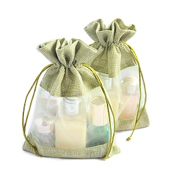 Желто-Зеленый Сумка из искусственного льна из микрофибры, сумка на шнурке с бантиком из органзы, прямоугольные, желто-зеленый, 23x16 см
