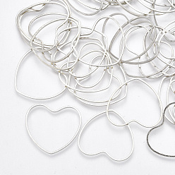 Platinum Brass Linking Rings, Nickel Free, Heart, Platinum, 24x26x1mm, Inner Measure: 19.5x24.5mm