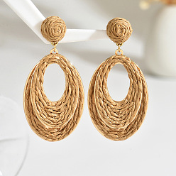 пшеница Овальные серьги-гвоздики из рафии, золотые, цвет пшеницы, 70x34 мм