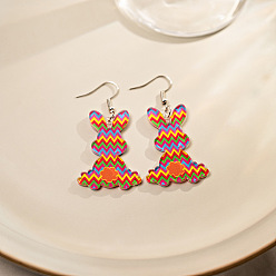 Разноцветный Пасхальные акриловые серьги-подвески, кролик, платина, красочный, 58x30 мм