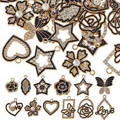 Mixed Shapes 48 шт 12 стили подвески из сплава эмали, с кристально горный хрусталь, золотой свет, разнообразные, 17~26.5x11.5~26x1.5~6 мм, отверстие : 1.4~2.5 мм, 4 шт / стиль