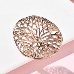 Розовое Золото Регулируемые 304 манжеты из нержавеющей стали, цветок, ионное покрытие (ip), розовое золото , 36.5x37 мм, внутренний диаметр: 17 мм