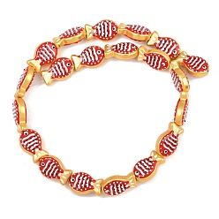 Red Baking Paint Opaque Glass Enamel Beads, Hand Drawn Beads, Fish, Red, 19x12.5x7mm, Hole: 1.2mm