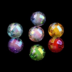 Round Opaque Acrylic Beads, UV Plating Iridescent, Bead in Bead, Faceted, Mixed Color, Round, 9.5x9mm, Hole: 2.4mm