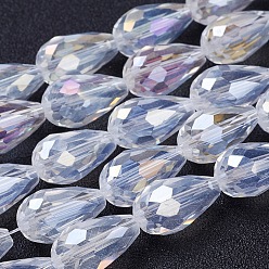 Clear AB Electroplate Glass Beads Strands, AB Color Plated, Faceted Teardrop, Clear AB, 15x10mm, Hole: 1mm, 50pcs/strand, 27.1 inch