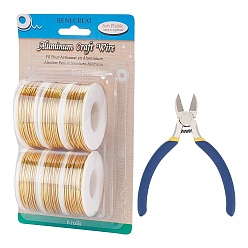 Золотистый Круглая алюминиевая проволока, кусачками, золотые, 15 датчик, 1.5 мм, 10 м / рулон, 6 рулонов