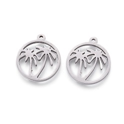 Нержавеющая Сталь Цвет Не тускнеющие 201 подвески из нержавеющей стали, ручная полировка, кольцо с кокосовой пальмы, цвет нержавеющей стали, 18x16x1.5 мм, отверстие : 1.2 мм