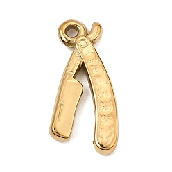 Real 18K Gold Plated 304 Stainless Steel Pendants, Razor Charms, Ion Plating(IP), Real 18K Gold Plated, 24x11x3mm, Hole: 1.7mm