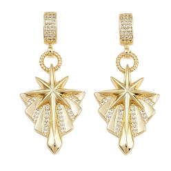 Настоящее золото 16K Подвески в форме звезд из латунных кристаллов с микропаве из прозрачных кубических цирконий, реальный 16 k позолоченный, 47.5 мм, отверстие : 7.5x5 мм