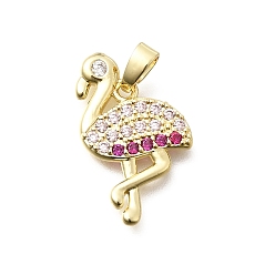 Настоящее золото 18K Латуни циркония кубической подвески, подвески в форме фламинго, долговечный, реальный 18 k позолоченный, 20x13x2 мм, отверстие : 5x3 мм