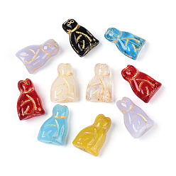 (52) Непрозрачная лаванда Краска для выпечки и стеклянные бусины, инкрустированные золотым металлом, обезьяна, разноцветные, 19~20x12.5~13.5x7~8.5 мм, отверстие : 0.8~1.3 мм