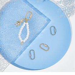Oro & Acero Inoxidable Color 304 encantos de bloqueo de mosquetón de rosca de acero inoxidable, para hacer collares, oval, acero color oro y acero, 25.5x14x4 mm, tornillo: 7x4 mm, 2 colores, 2 piezas / color, 4 unidades / caja
