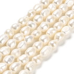 (404) Непрозрачное AB Кислое яблоко Нити из натурального культивированного пресноводного жемчуга, двух сторон полированной, класс 3а+, цветочный белый, 6~8x5.5~6.5 мм, отверстие : 0.5 мм, около 44~45 шт / нитка, 13.98~14.17 дюйм (35.5 см)
