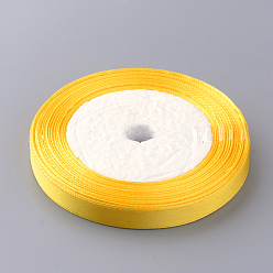 Желтый Высокая плотная атласная лента с одним лицом, полиэфирные ленты, желтые, 3/8 дюйм (9~10 мм), около 25 ярдов / рулон, о 10 рулонах / группе