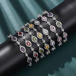 Платина Браслеты-цепочки из овальной латуни с микропаве из кубических цирконий для женщин, стойки покрытие, долговечный, без кадмия и без свинца, платина, 7-1/4 дюйм (18.5 см)