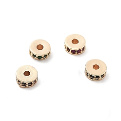 Light Gold Латунные микро проложить кубического циркония бусы, долговечный, стойки покрытие, плоско-круглые, золотой свет, 6x2.5 мм, отверстие : 1.8 мм