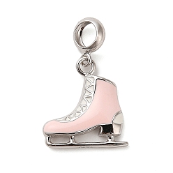 Розовый Родиевое покрытие 925 европейские подвески с эмалью стерлингового серебра, коньки подвески с большим отверстием, платина, туманная роза, 23 мм, отверстие : 4.5 мм