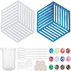 (52) Непрозрачная лаванда Полые шестиугольные коврики для чашки diy силиконовые формы, формы для литья смолы, для уф-смолы, изготовление изделий из эпоксидной смолы, с пластиковой фурнитурой, блестки искусства ногтя, разноцветные, 139x158x12.5 мм