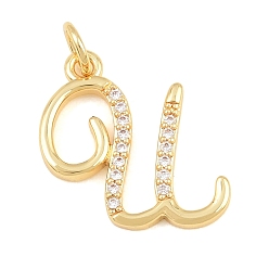 Letter U Brass Micro Pave Clear Cubic Zirconia Pendants, Letter Charms, Cadmium Free & Lead Free, Real 18K Gold Plated, Letter U, 16x17x2mm, Hole: 5mm