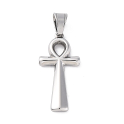 Нержавеющая Сталь Цвет 304 подвески из нержавеющей стали, анкх крест прелести, анти-тускнение, цвет нержавеющей стали, 36.5x17.5x3 мм, отверстие : 7.4x5.2 мм