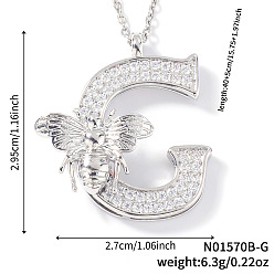 Letter G Ожерелья с подвесками из латуни с прозрачным кубическим цирконием и микропаве, платина, Буква G, 15.75 дюйм (40 см), Кулон : 29.5x27 мм