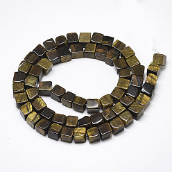 Tiger Eye Natural Tiger Eye Beads Strands, Cube, 6~6.5x6~6.5x6~6.5mm, Hole: 1mm, about 65pcs/strand, 16.1 inch