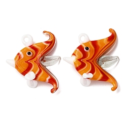 Оранжево-Красный Подвески лэмпворк ручной работы, рыбы прелести, оранжево-красный, 41x32~33x11~12 мм, отверстие : 2x3 мм