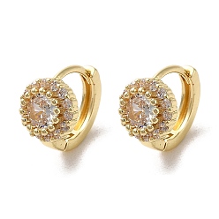Golden Rack Plating Brass Micro Pave Cubic Zirconia Hoop Earrings, Flat Round, Golden, 12x14x9mm