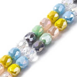 Разноцветный Гальванические непрозрачные стеклянные бусины, рондель, граненые, красочный, 8x8 мм, отверстие : 1.5 мм, около 48 шт / нитка, 15.55'' (39.5 см)
