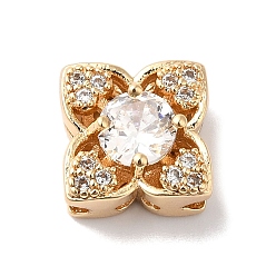 Настоящее золото 18K Латунные микропаве из прозрачного кубического циркония, без кадмия, без никеля и без свинца, цветок, реальный 18 k позолоченный, 9x9x6 мм, отверстие : 1.6 мм