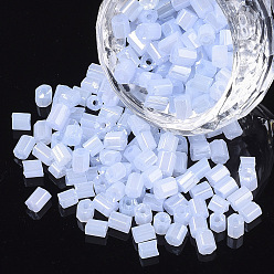 Light Steel Blue 6/0 Two Cut Glass Seed Beads, Hexagon, Opaque Ceylon & Lustered, Light Steel Blue, 3.5~5x3.5~4mm, Hole: 1mm, about 4500pcs/bag