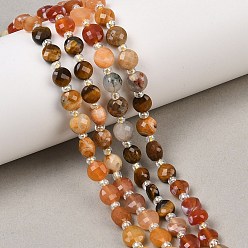 Смешанные камни Нити из натурального агата, тигрового глаза, красного авантюрина, окрашенного белого нефрита и красного агата., плоско-круглые, граненые, с бисером, 6~6.7x4~4.3 мм, отверстие : 1.1~1.3 мм, около 46 шт / нитка, 15.16'' (38.5 см)