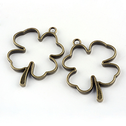 Античная Бронза Сплав из сплава ирландского клевера с открытыми задними подвесками, для diy уф смолы, эпоксидная смола, Прессованные цветочные украшения, без кадмия, без никеля и без свинца, античная бронза, 44.5x34x3.8 мм, отверстие : 3 мм