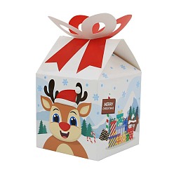 Олень Рождественские подарочные коробки с бумажными конфетами и бантом, коробки для упаковки конфет с золотыми бирками, коробки шоколадные рождественские подарки для гостей, олень, 9x9x13 см