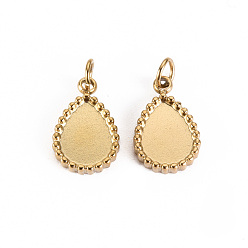 Настоящее золото 14K 304 Настройки кабошон из нержавеющей стали кулон, с прыжковых колец, слеза, реальный 14 k позолоченный, лоток : 8x6 мм, 12.5x8x2 мм, Перейти кольцо: 3.8x0.5 мм, 2.8 мм внутренним диаметром