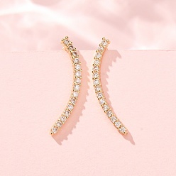 Clear Brass Pave Cubic Zirconia Stud Crawler Earrings, Flat Round, Real 18K Gold Plated, Cadmium Free & Lead Free, Long-Lasting Plated, Rack Plating, Clear, 24.5x5.5x7.5mm