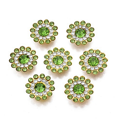 Перидот Шить на горный хрусталь, прозрачное стекло горный хрусталь, с настройками железного зубца, граненые, цветок, перидот, 14x4.5 мм, отверстие : 1.2 мм