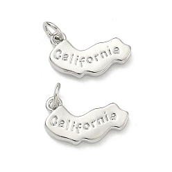 Platinum Brass Pendants, Nuggets with Word California Charms, Long-Lasting Plated, Rack Plating, Lead Free & Cadmium Free, Platinum, 11x17x2.5mm, Jump Ring: 5x1mm, 3mm inner diameter