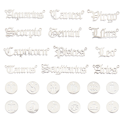 Нержавеющая Сталь Цвет 24 шт. 24 стиль 304 нержавеющая сталь и подвески из нержавеющей стали, 12 очарование созвездия, цвет нержавеющей стали, 8.5~12.5x12~46x1 мм, отверстие : 1.2~1.6 мм, 1 шт / стиль